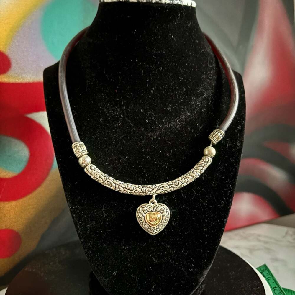 Vintage Style Heart Pendant Necklace with Dark Cord